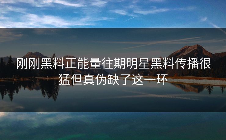 刚刚黑料正能量往期明星黑料传播很猛但真伪缺了这一环